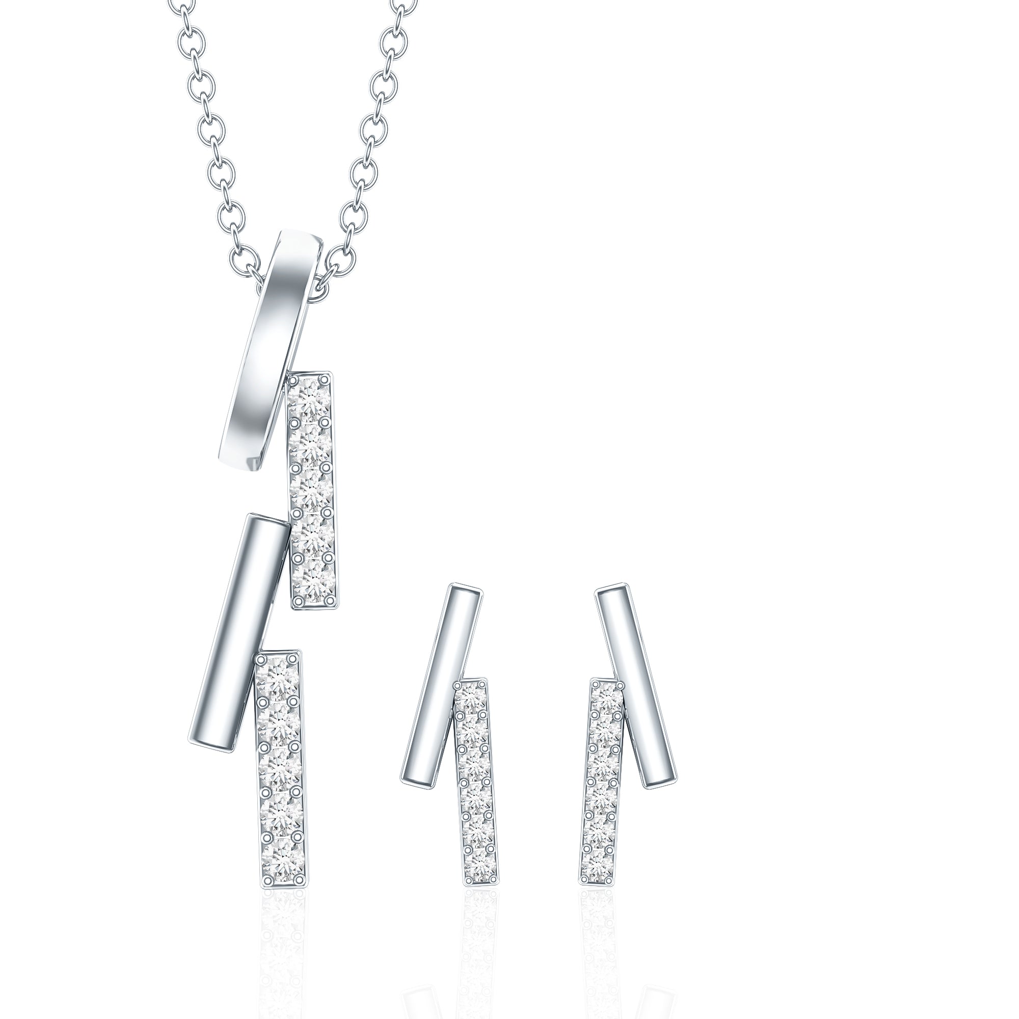 Certified Diamond Bar Dangle Necklace Earrings Set