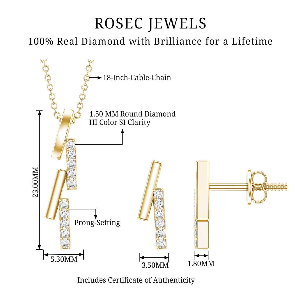 Certified Diamond Bar Dangle Necklace Earrings Set
