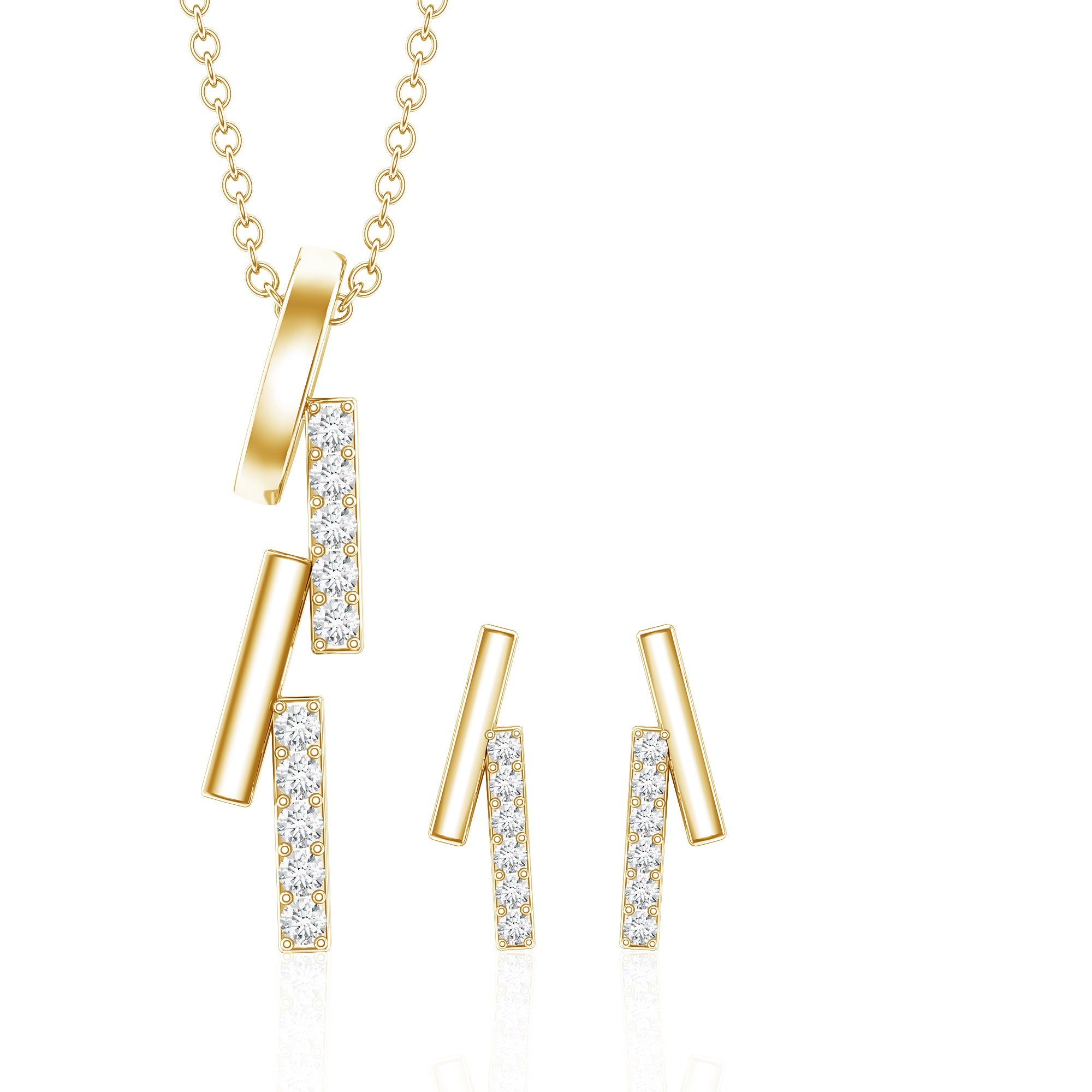 Certified Diamond Bar Dangle Necklace Earrings Set