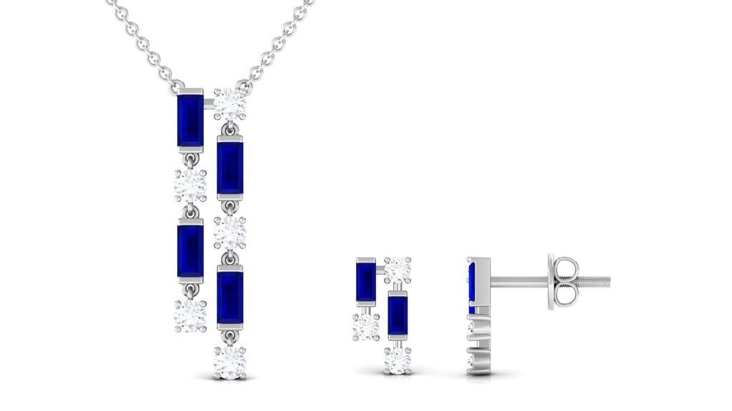 Created Blue Sapphire and Diamond Dangle Jewelry Set