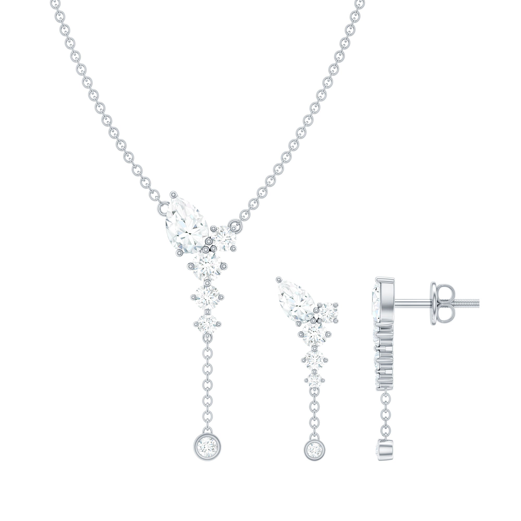 Certified Moissanite Bridal Necklace and Earrings Set