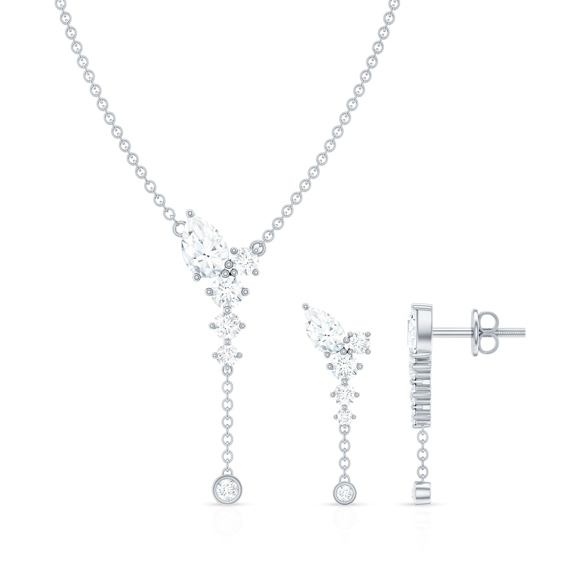 Certified Moissanite Bridal Necklace and Earrings Set