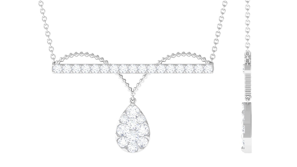 Pave Set Moissanite Designer Teardrop Bar Necklace