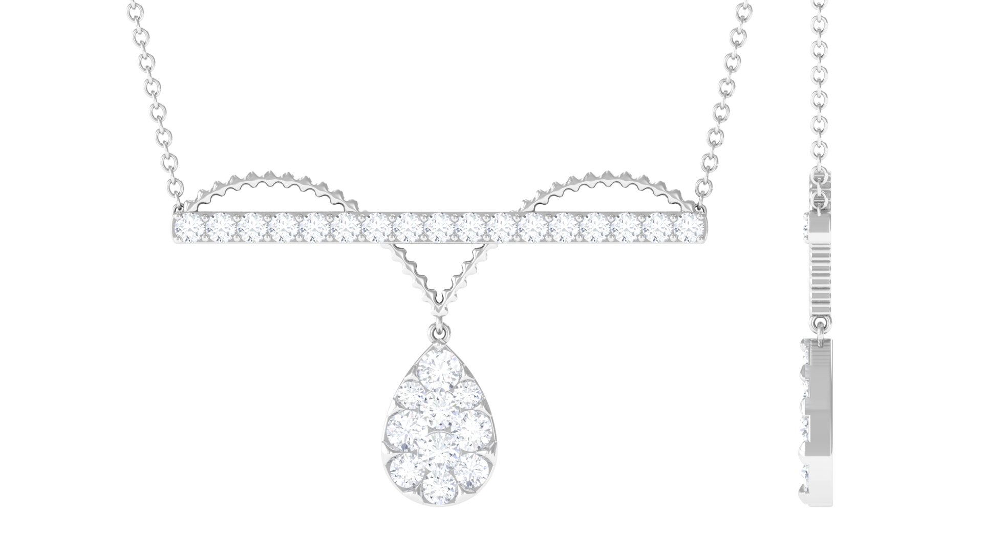 Pave Set Moissanite Designer Teardrop Bar Necklace