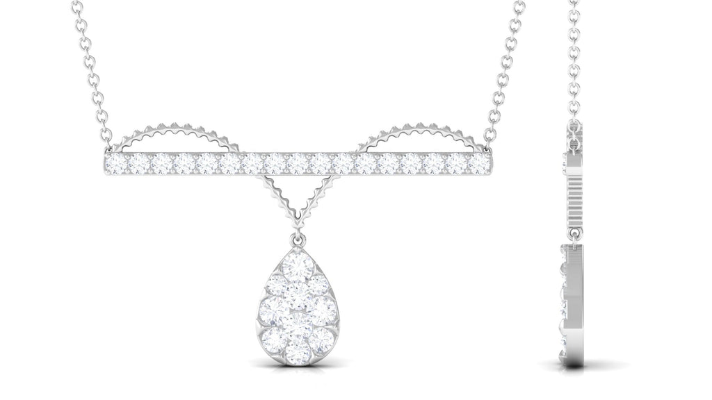 Pave Set Moissanite Designer Teardrop Bar Necklace