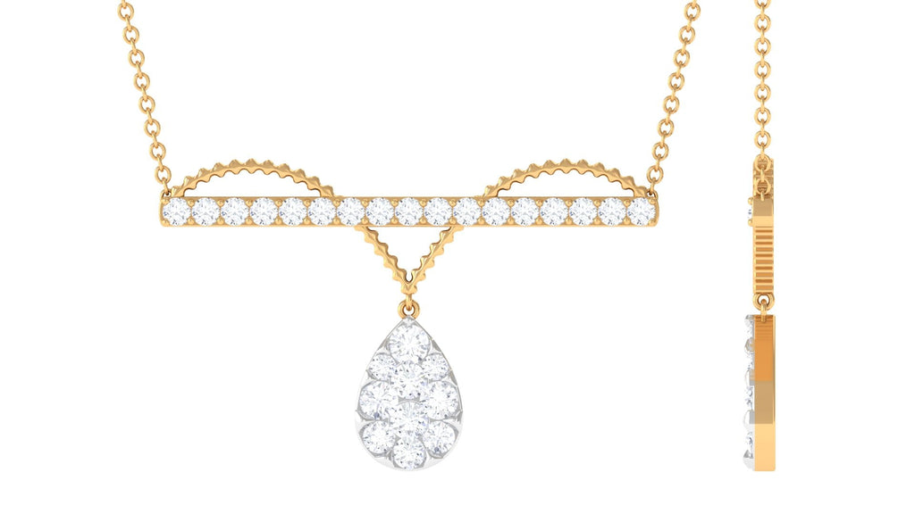 Pave Set Moissanite Designer Teardrop Bar Necklace