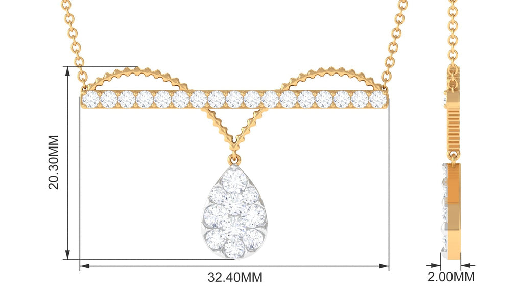 Pave Set Moissanite Designer Teardrop Bar Necklace