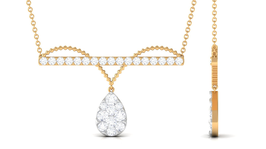 Pave Set Moissanite Designer Teardrop Bar Necklace