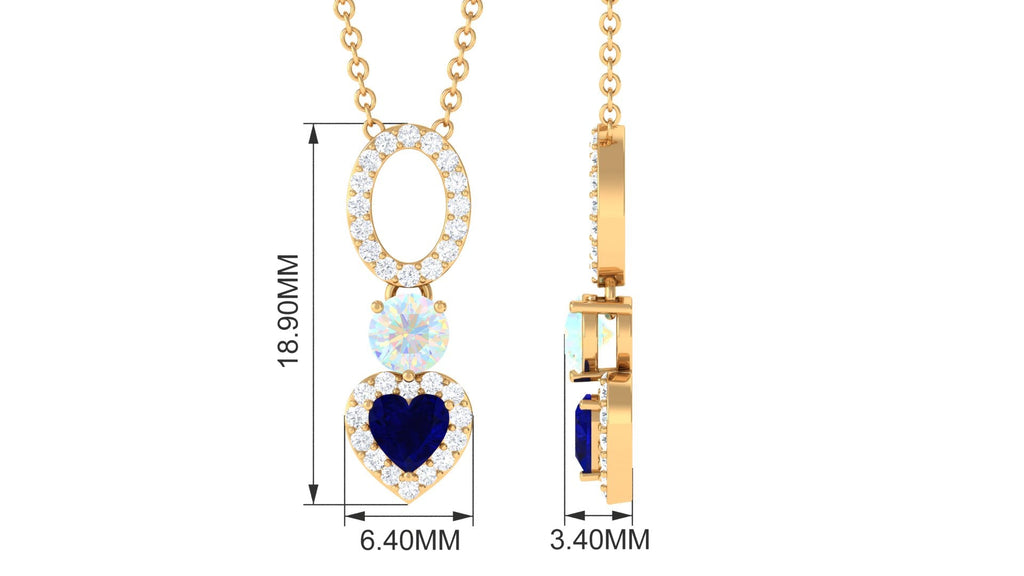 Natural Blue Sapphire Heart Necklace with Opal and Moissanite