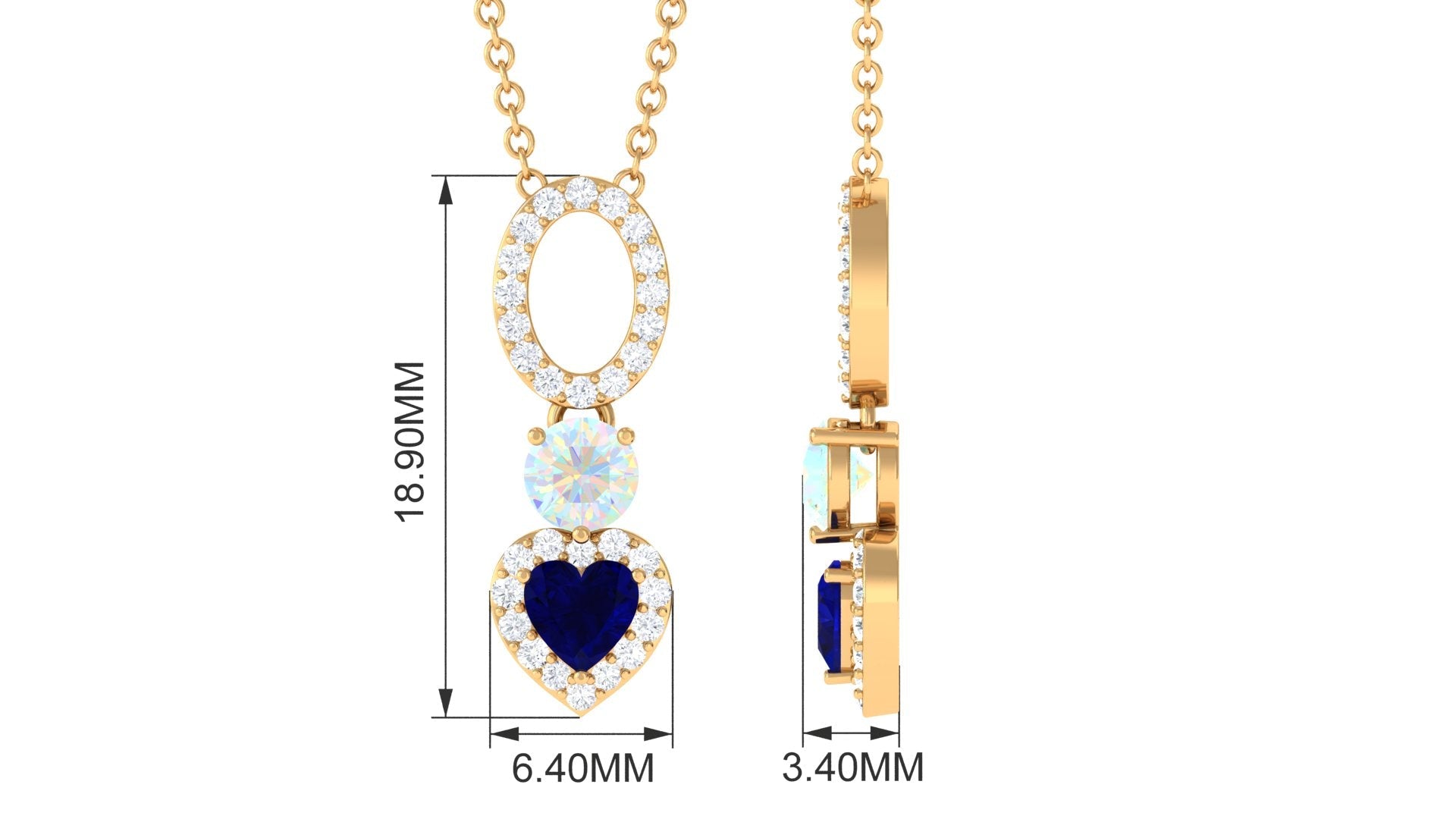 Natural Blue Sapphire Heart Necklace with Opal and Moissanite