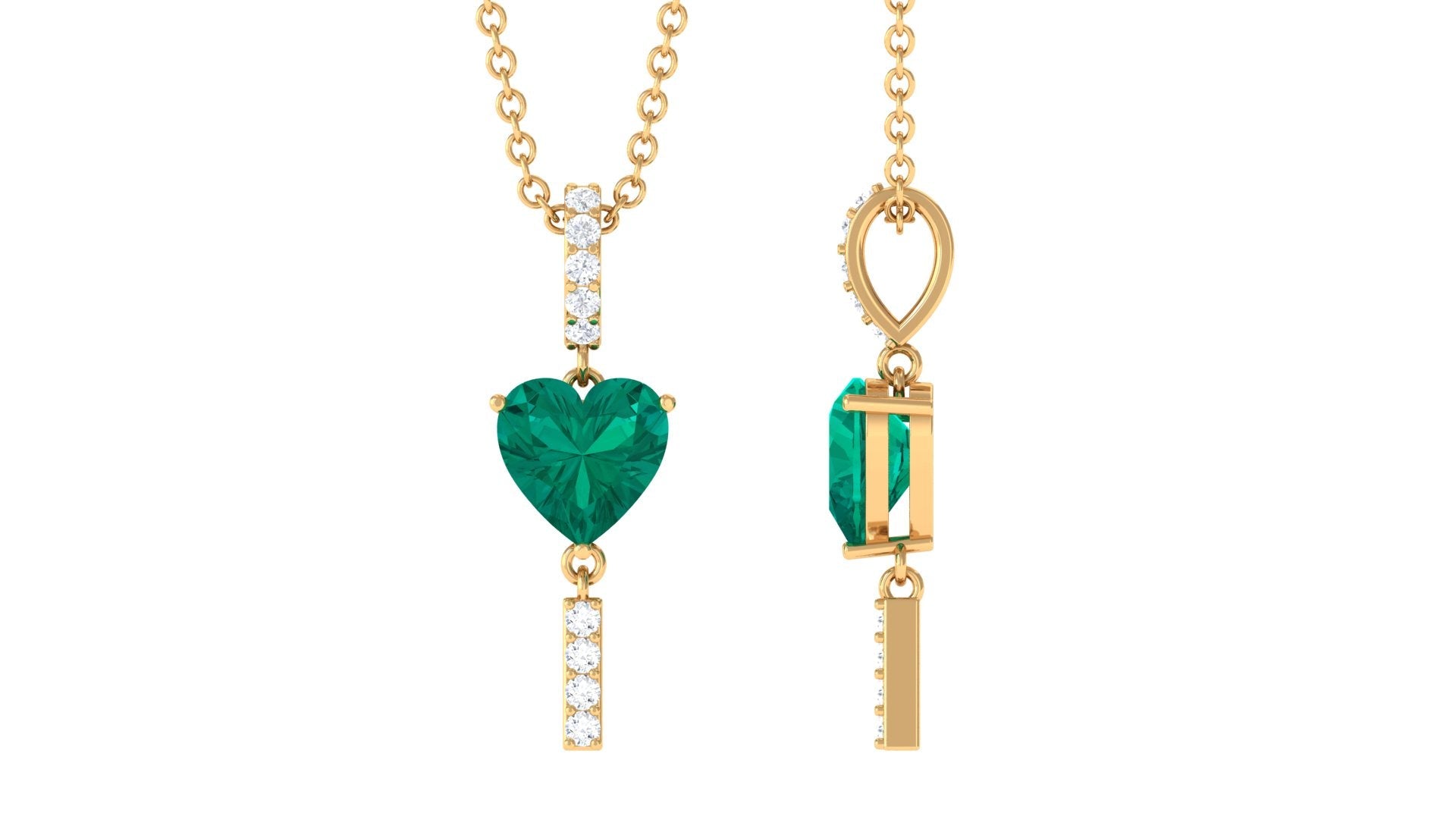 Natural 0.5 Carat Emerald Drop Heart Pendant Necklace with Diamond