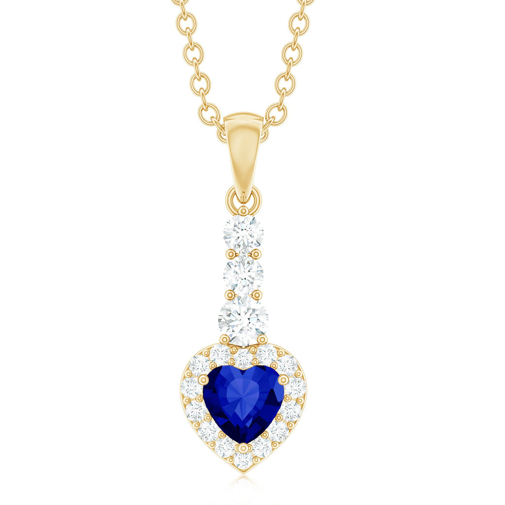 Real 0.65 Carat Blue Sapphire Heart Pendant Necklace with Diamond Halo