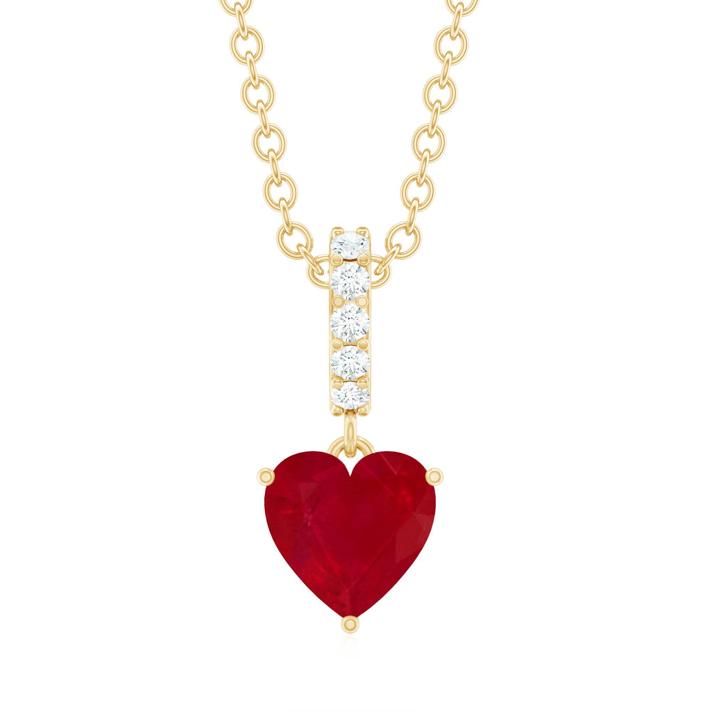 0.6 Carat Heart Shape Ruby Solitaire Necklace With Diamond