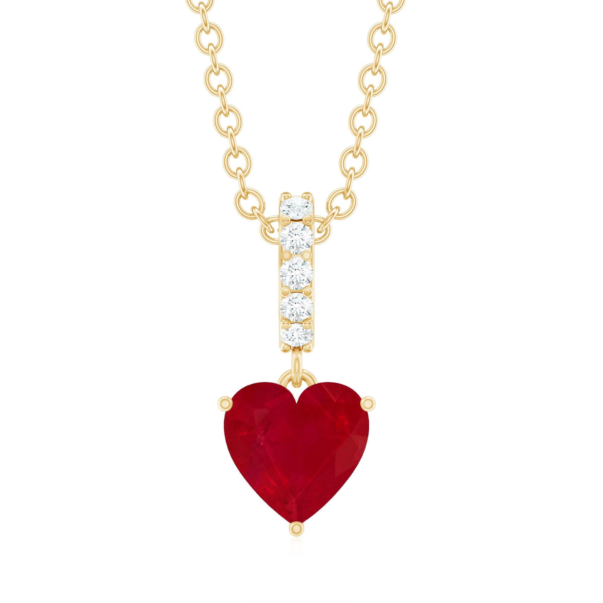 0.6 Carat Heart Shape Ruby Solitaire Necklace With Diamond