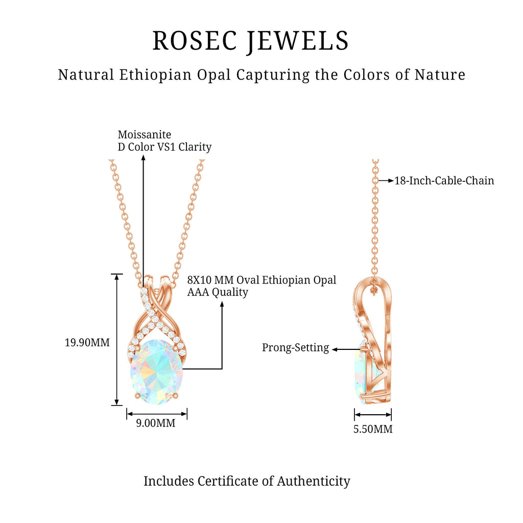 Oval Ethiopian Opal Necklace with Moissanite Twisted Bail