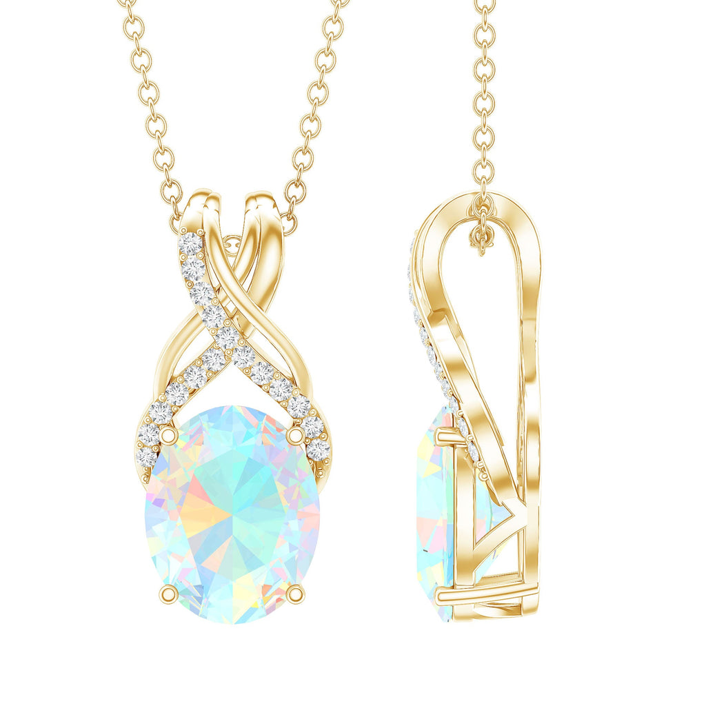 Oval Ethiopian Opal Necklace with Moissanite Twisted Bail