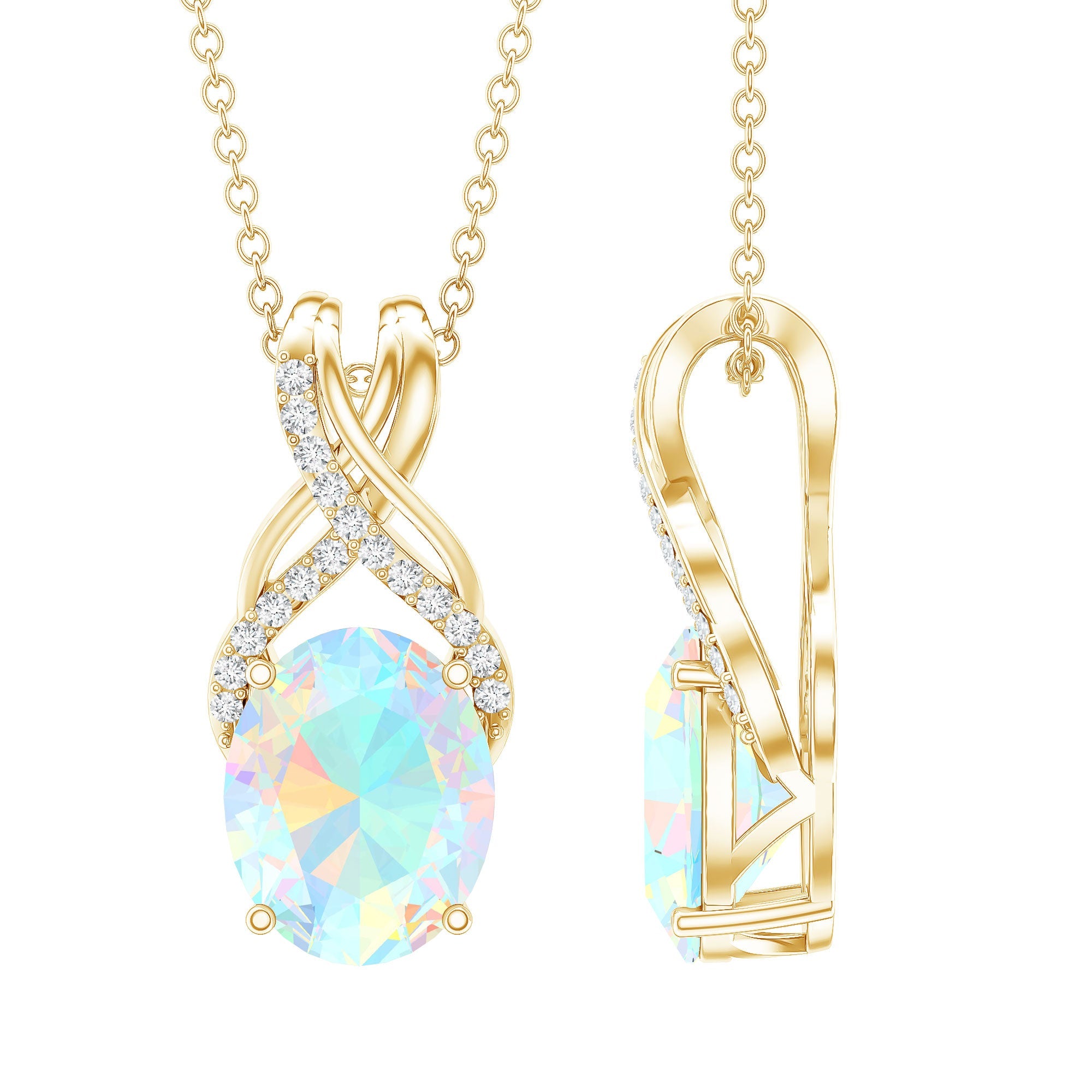 Oval Ethiopian Opal Necklace with Moissanite Twisted Bail