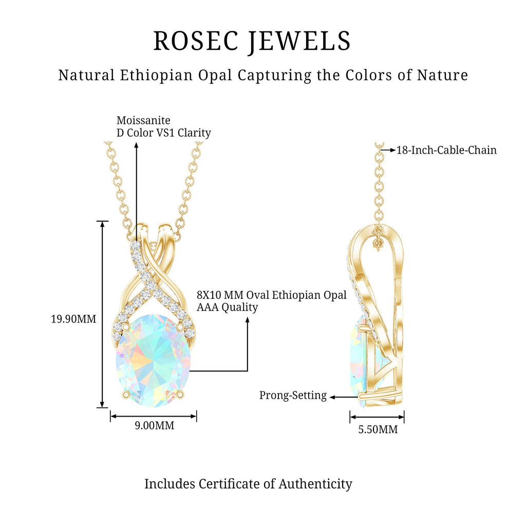 Oval Ethiopian Opal Necklace with Moissanite Twisted Bail