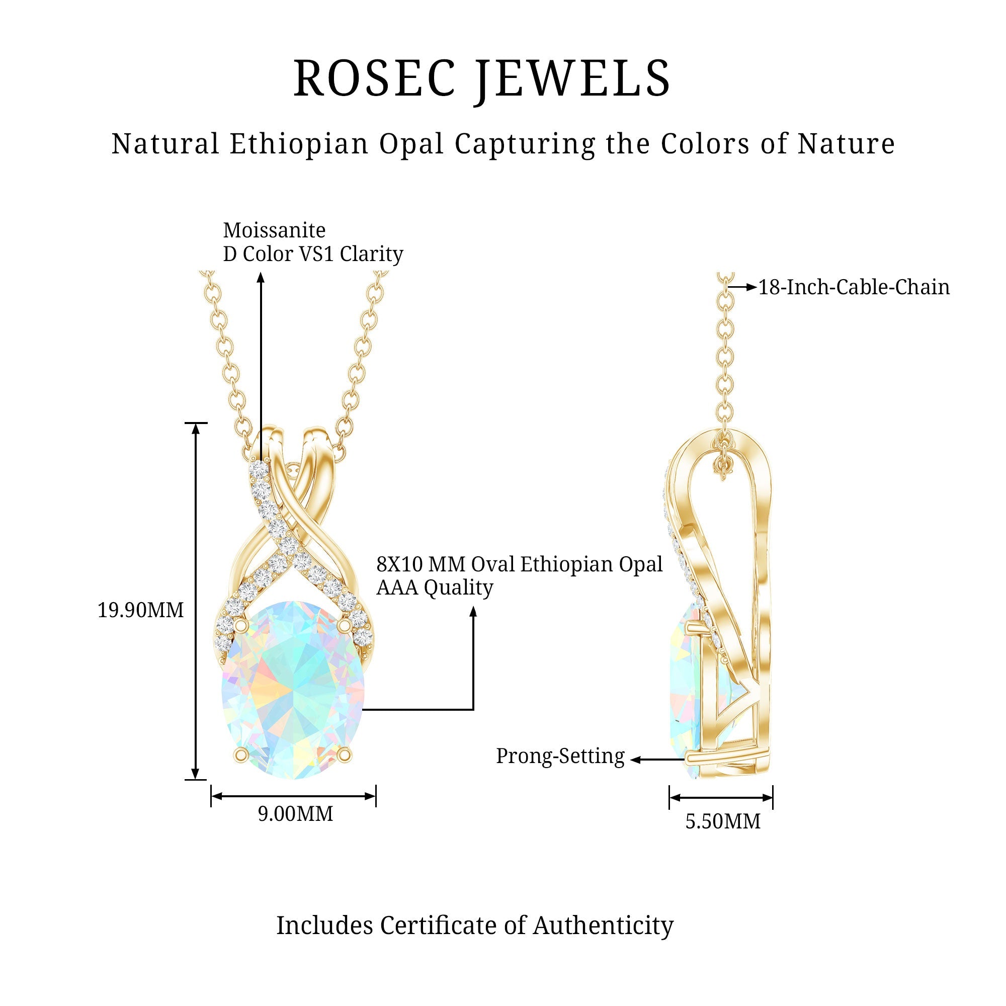 Oval Ethiopian Opal Necklace with Moissanite Twisted Bail