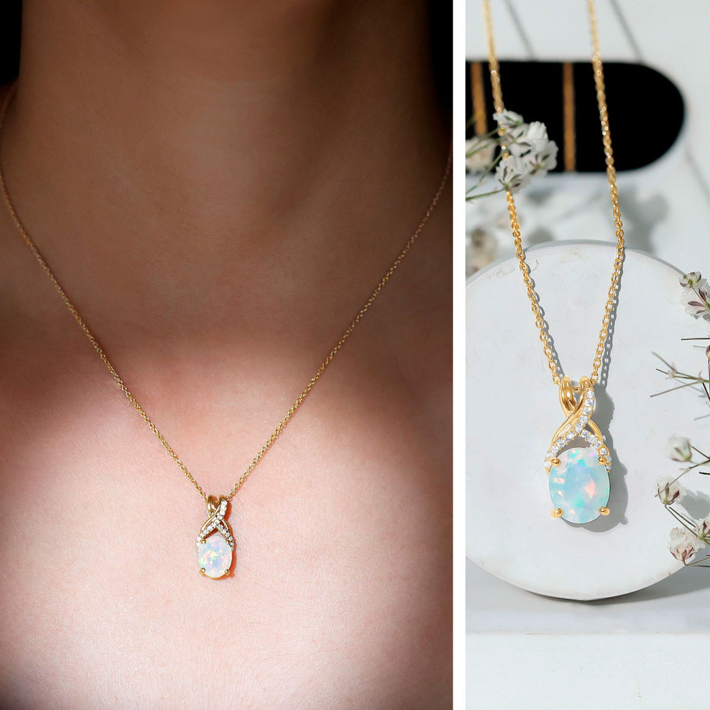 Oval Ethiopian Opal Necklace with Moissanite Twisted Bail