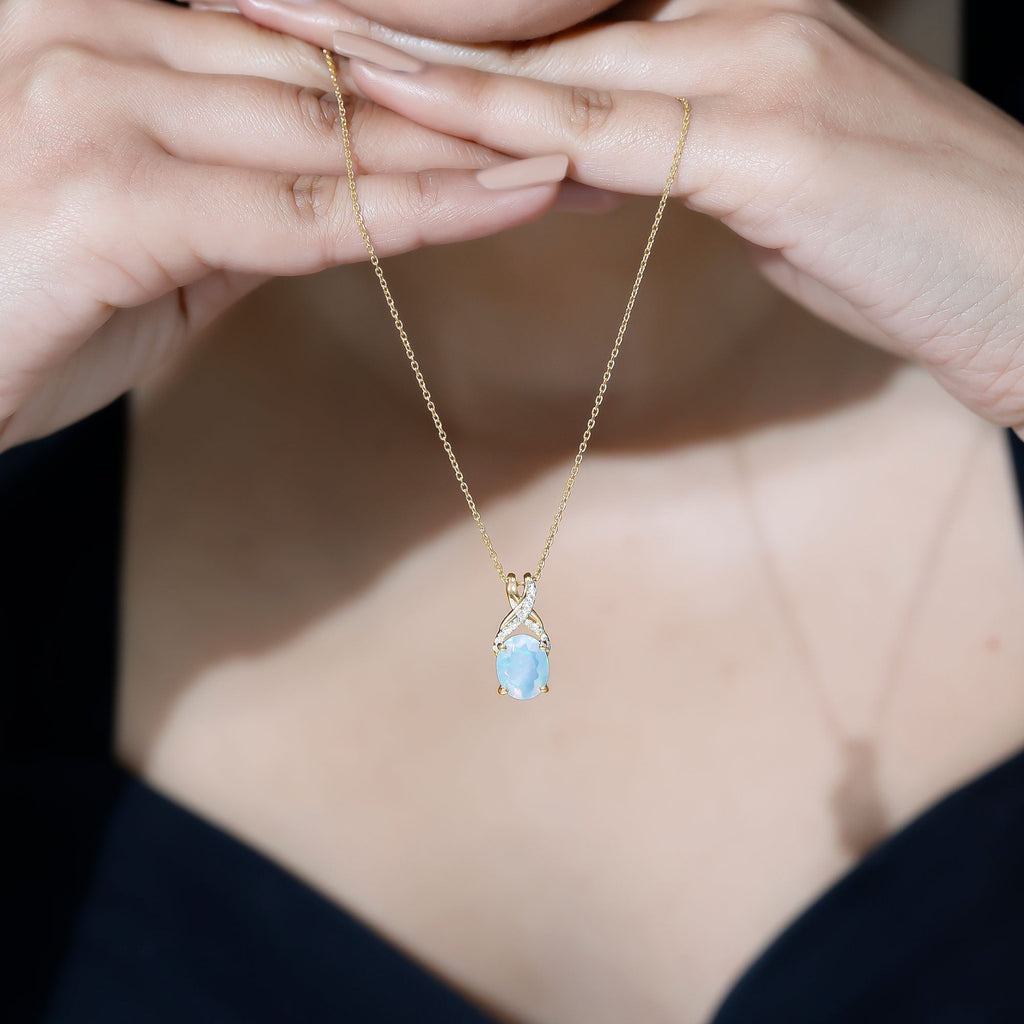 Oval Ethiopian Opal Necklace with Moissanite Twisted Bail