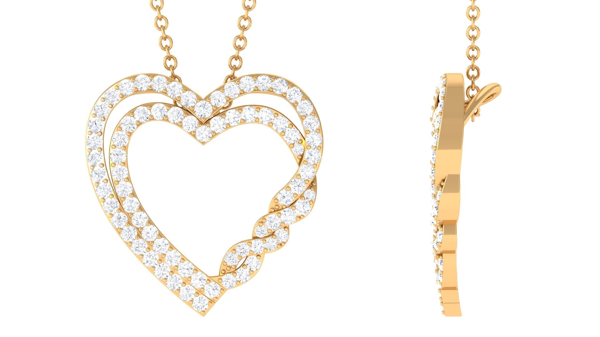 Certified Moissanite Double Heart Pendant Necklace For Her