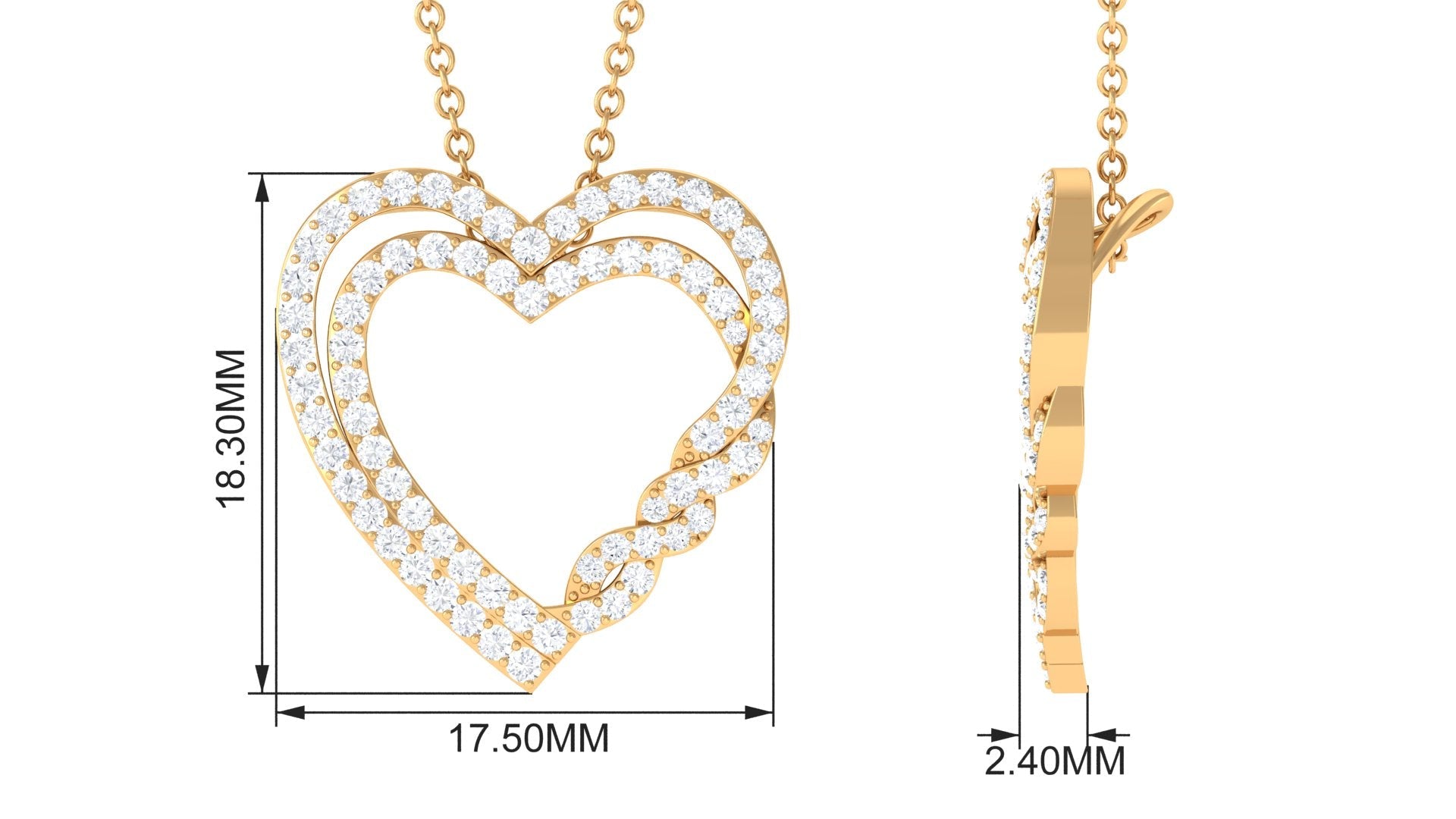 Certified Moissanite Double Heart Pendant Necklace For Her
