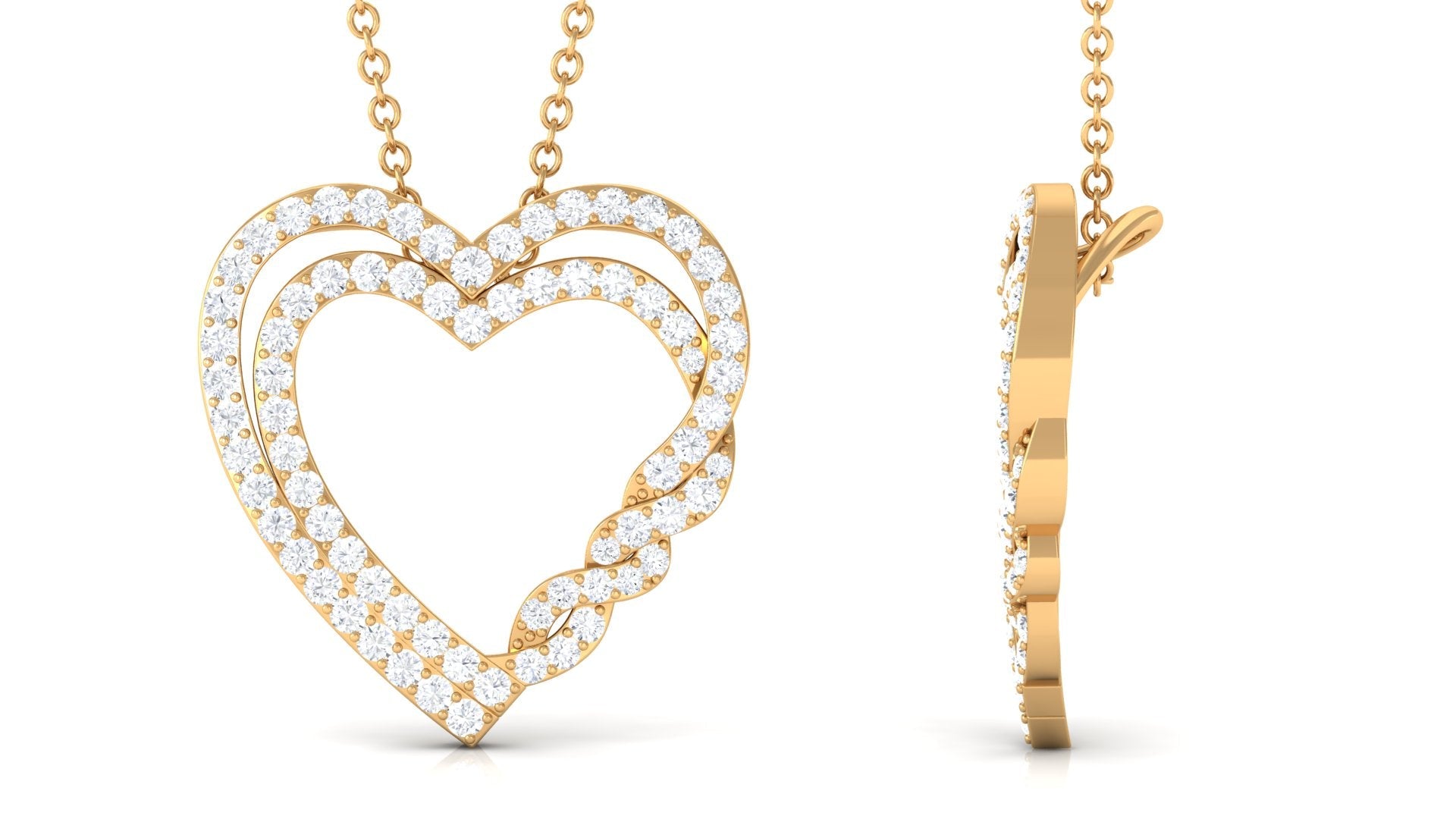 Certified Moissanite Double Heart Pendant Necklace For Her