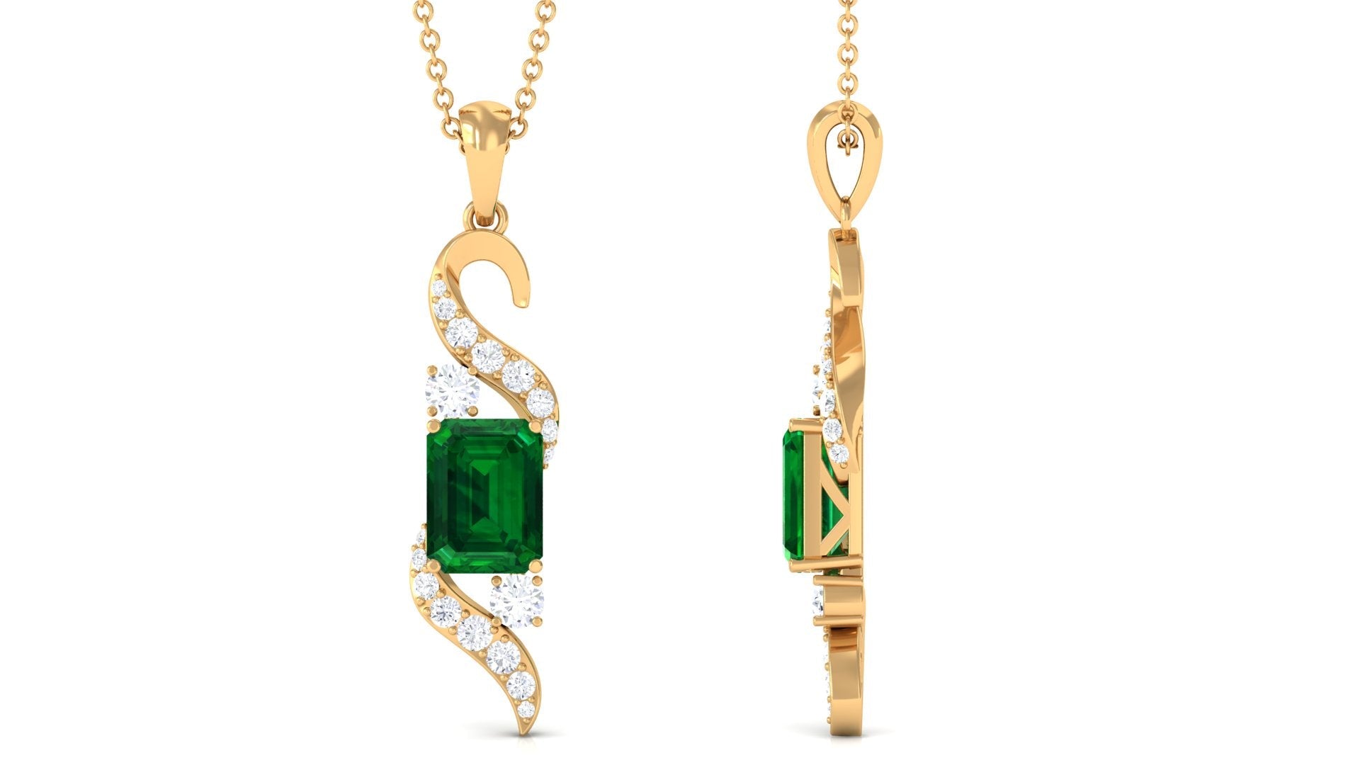 1.6 Carat Octagon Cut Created Emerald Designer Drop Pendant with Diamond