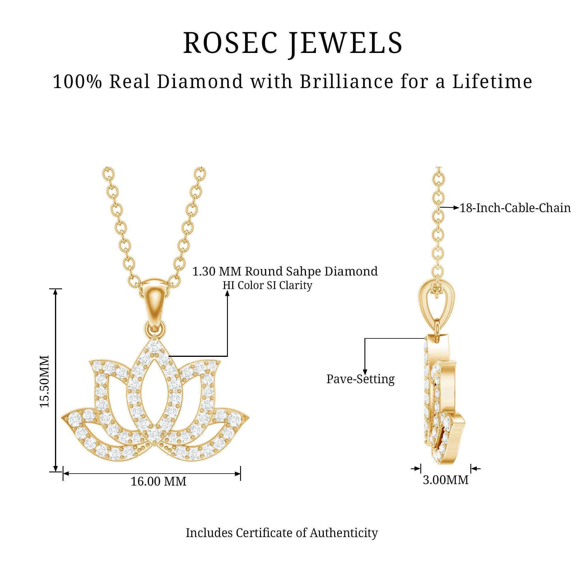 Diamond Lotus Flower Necklace in Pave Setting