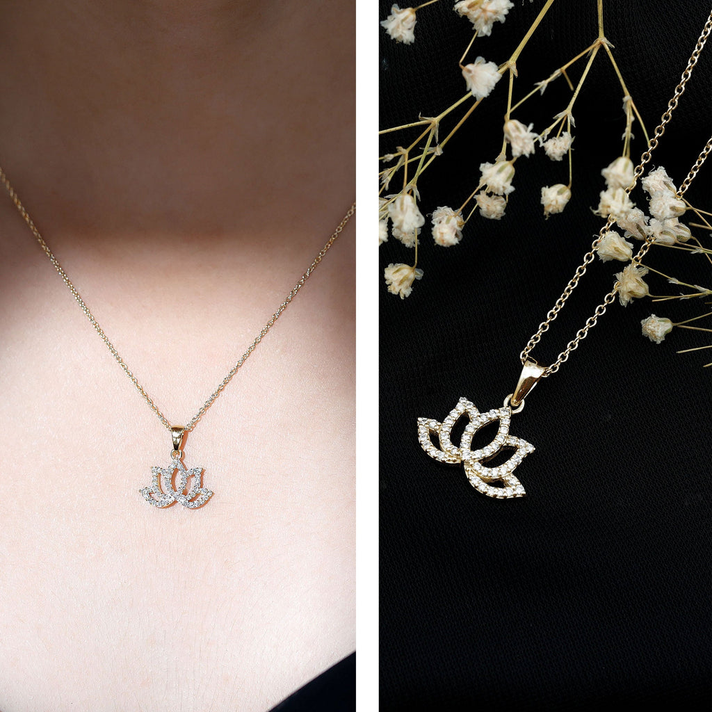 Diamond Lotus Flower Necklace in Pave Setting