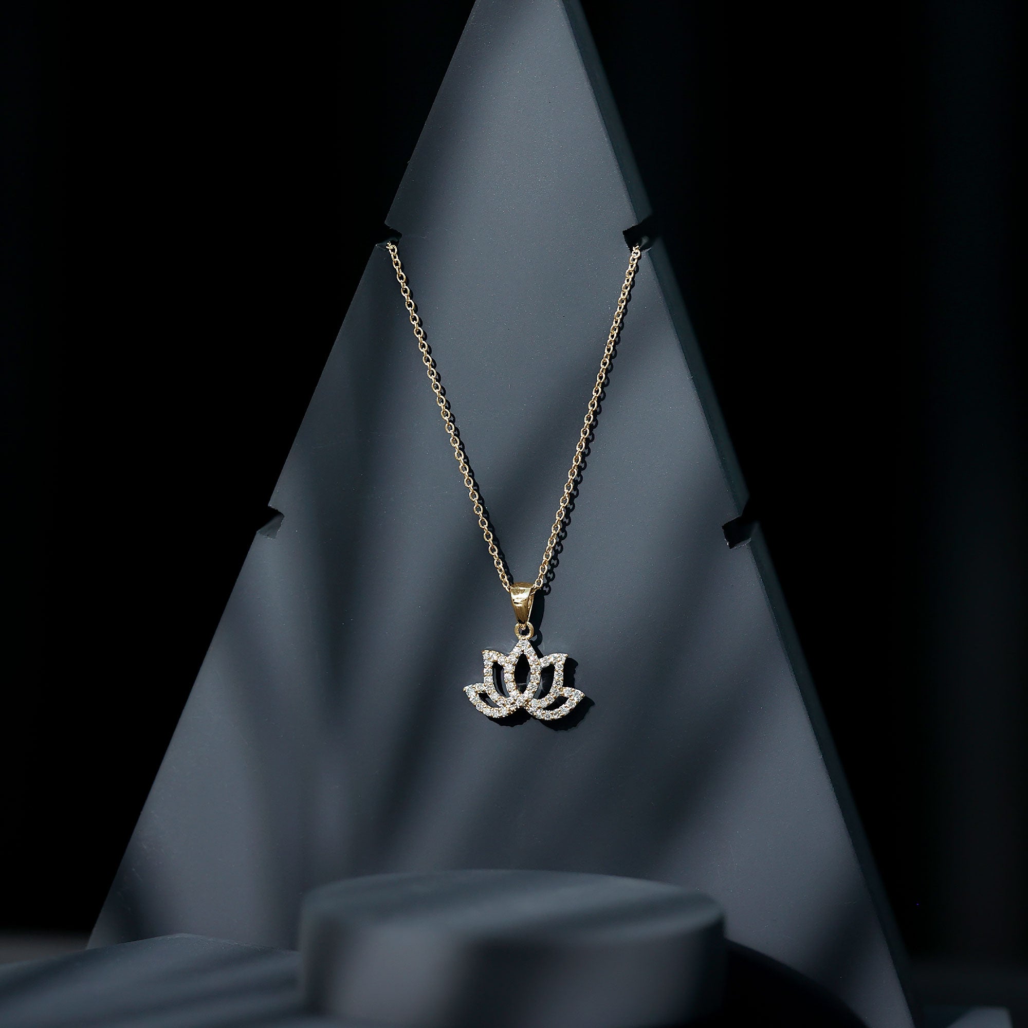 Diamond Lotus Flower Necklace in Pave Setting
