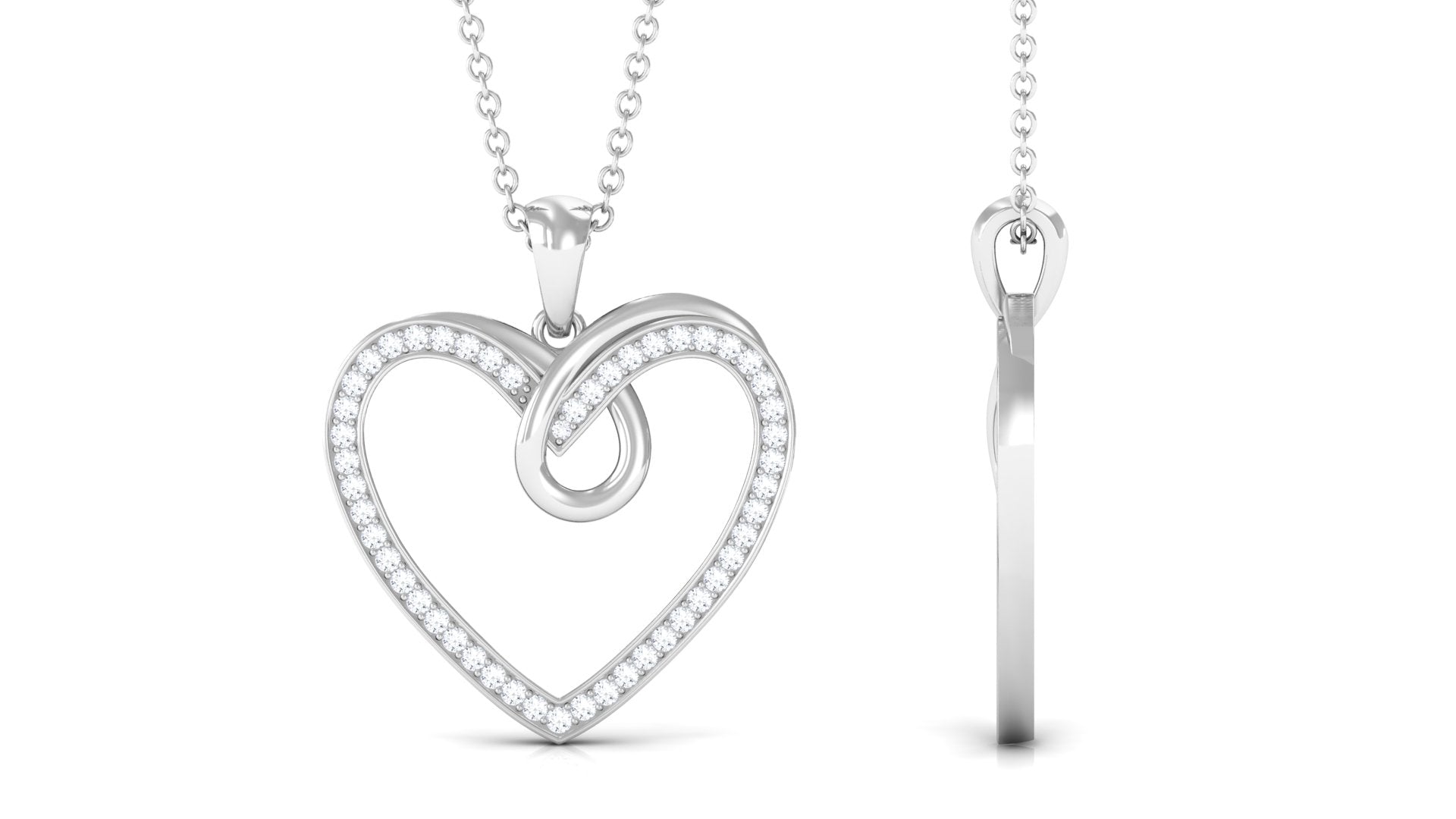 Pave Set Diamond Open Heart Pendant Necklace