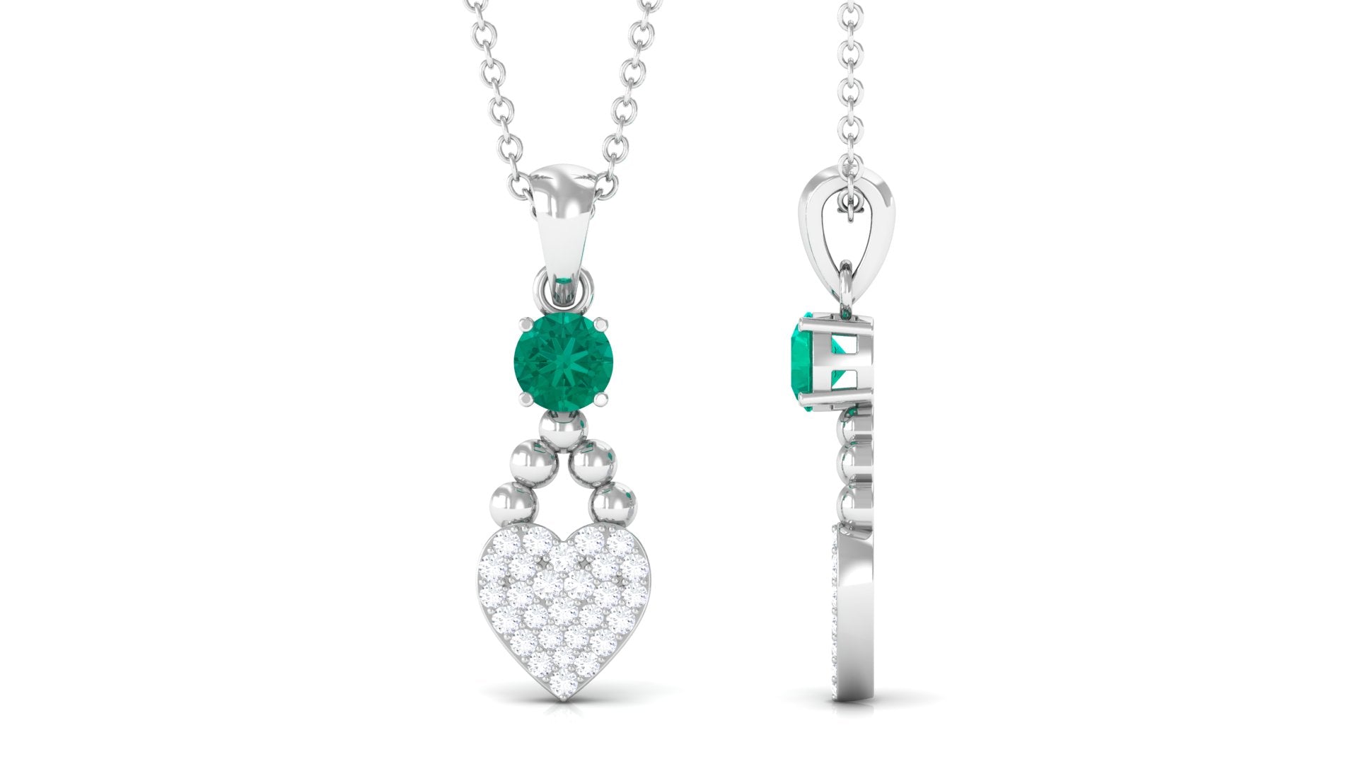 Natural Emerald Diamond Heart Necklace for Women