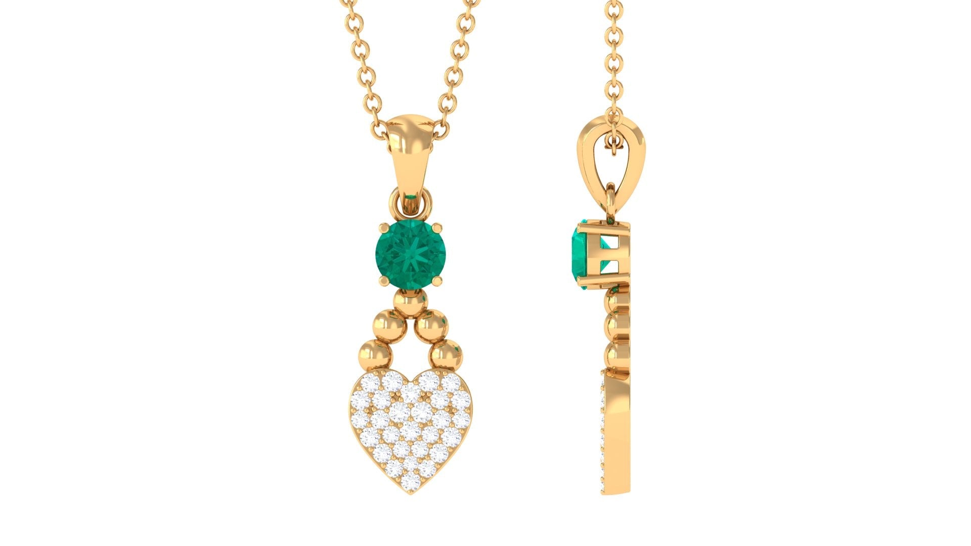 Natural Emerald Diamond Heart Necklace for Women