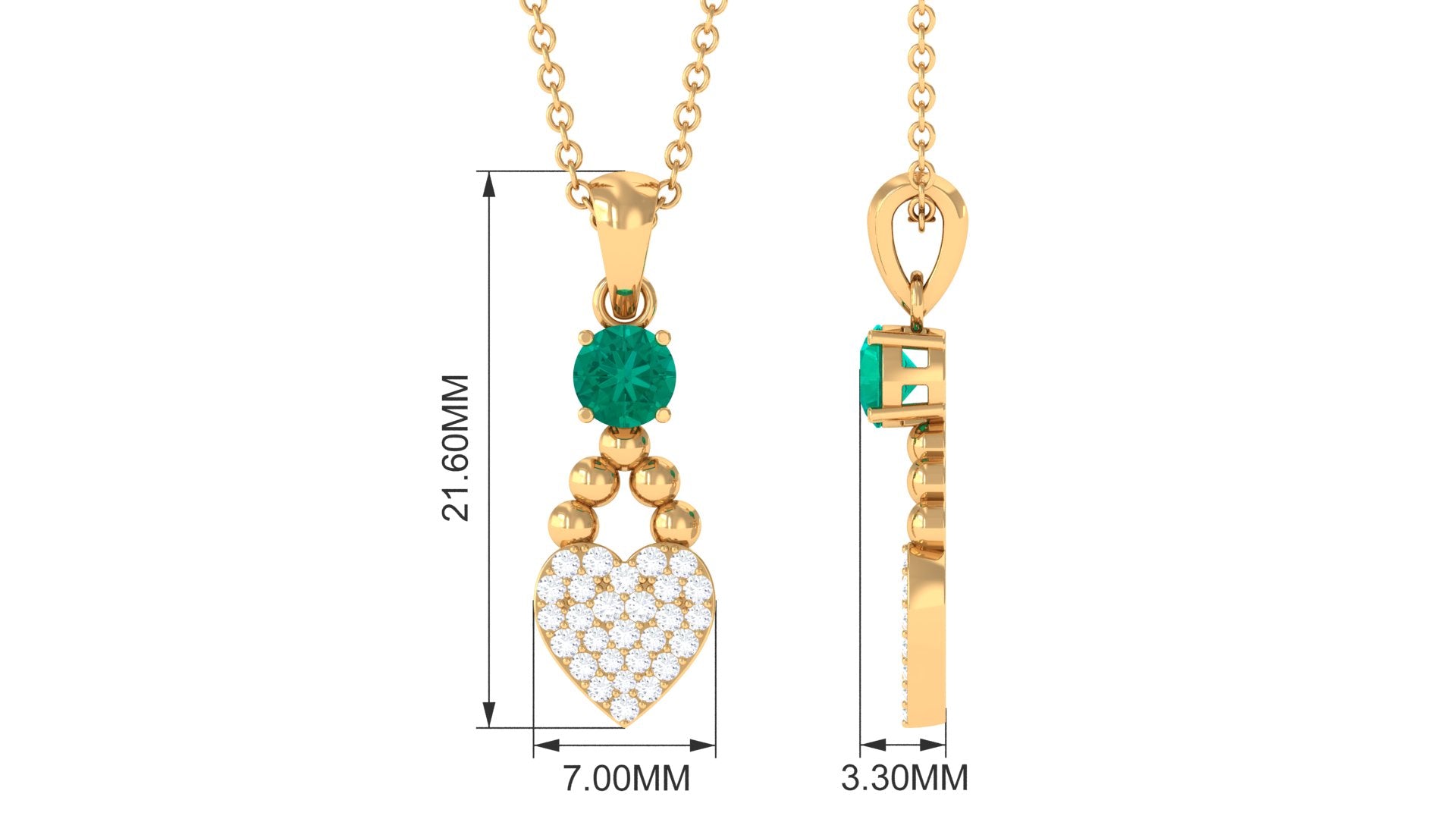 Natural Emerald Diamond Heart Necklace for Women