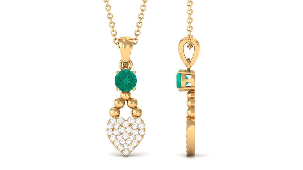 Natural Emerald Diamond Heart Necklace for Women