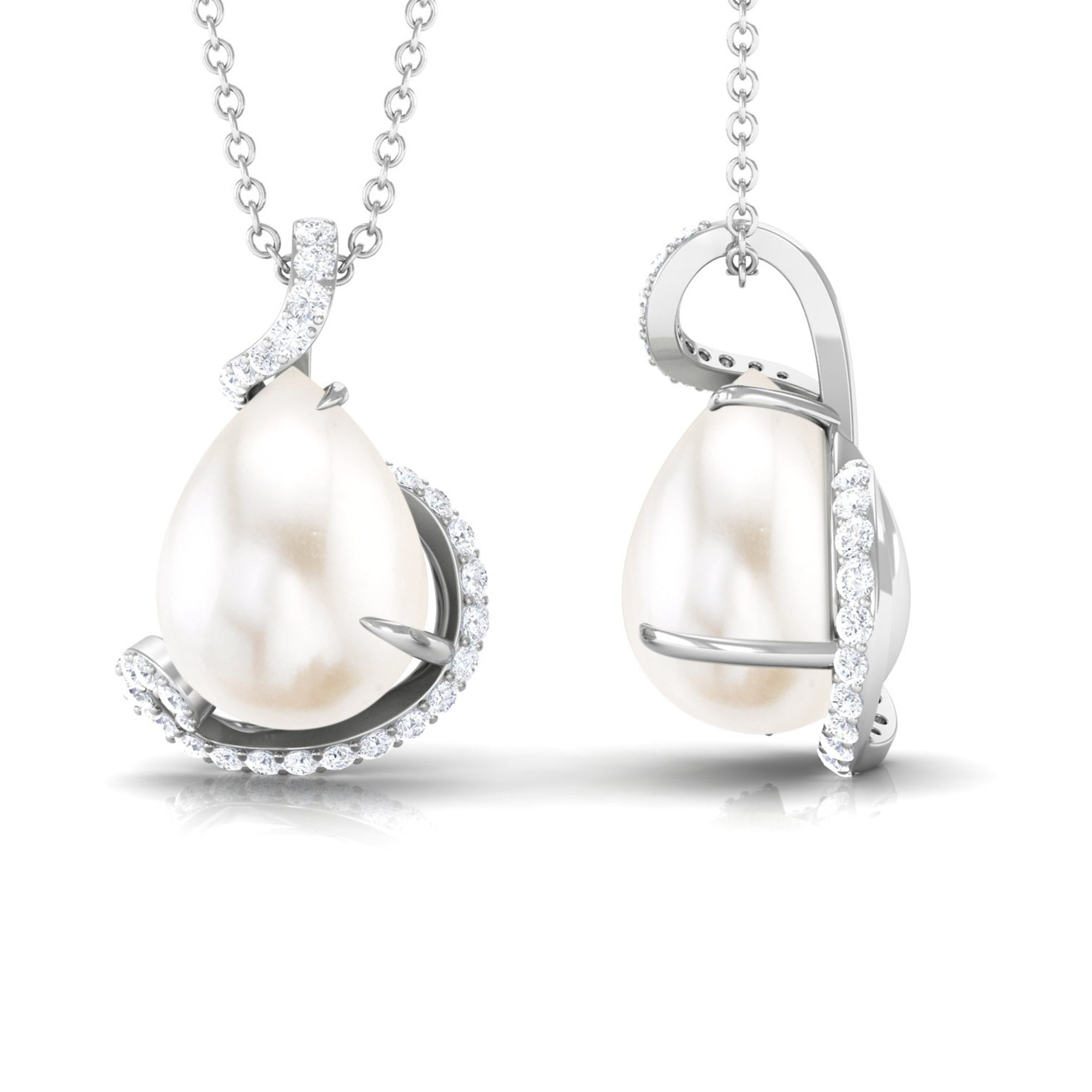 Designer Freshwater Pearl and Diamond Teardrop Pendant