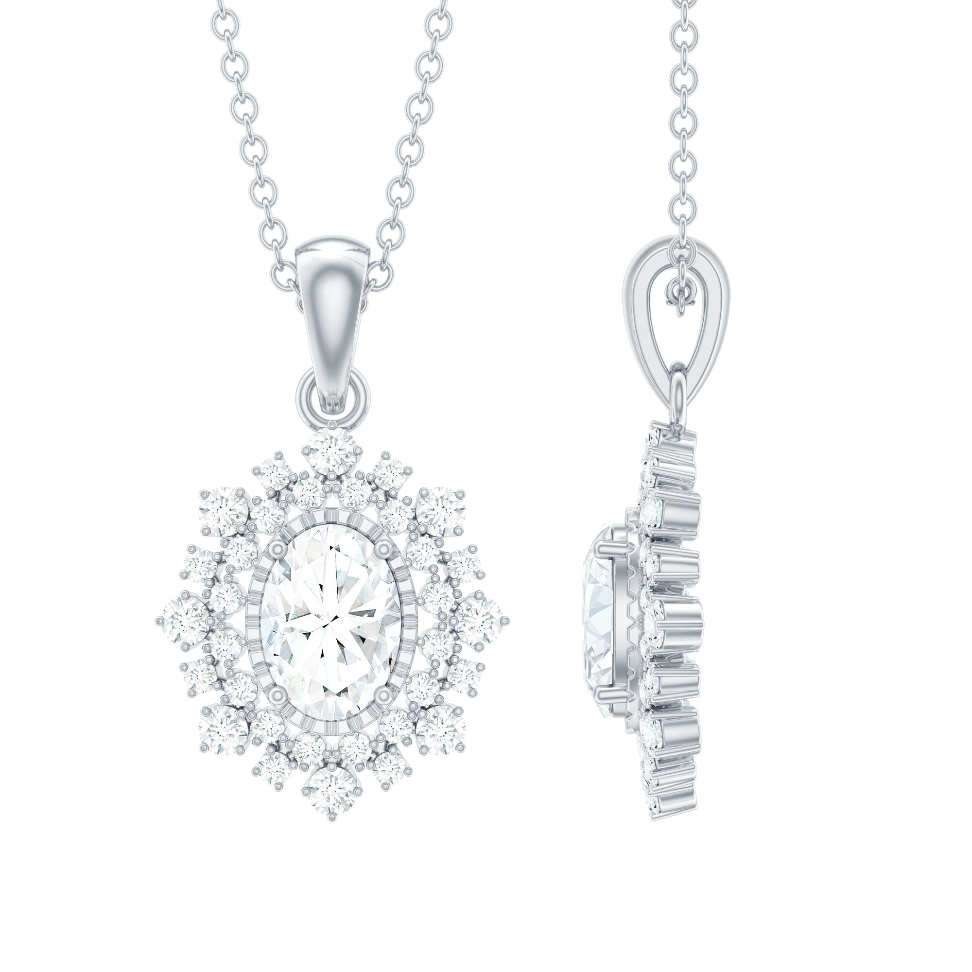 Vintage Style Oval Moissanite Bridal Necklace With Chain
