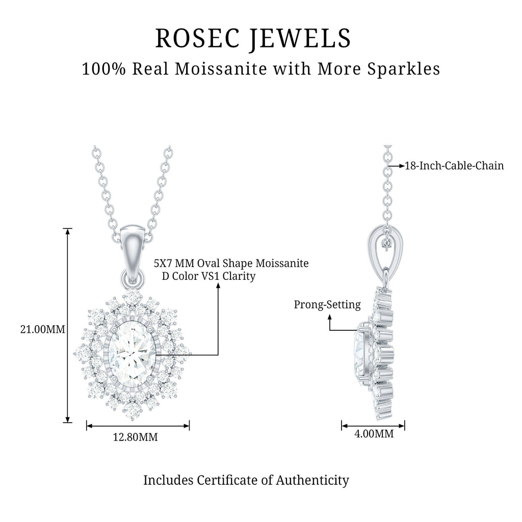 Vintage Style Oval Moissanite Bridal Necklace With Chain
