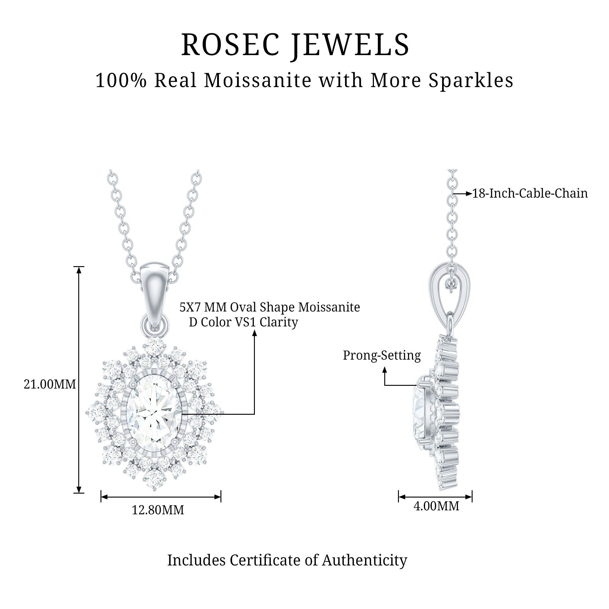 Vintage Style Oval Moissanite Bridal Necklace With Chain