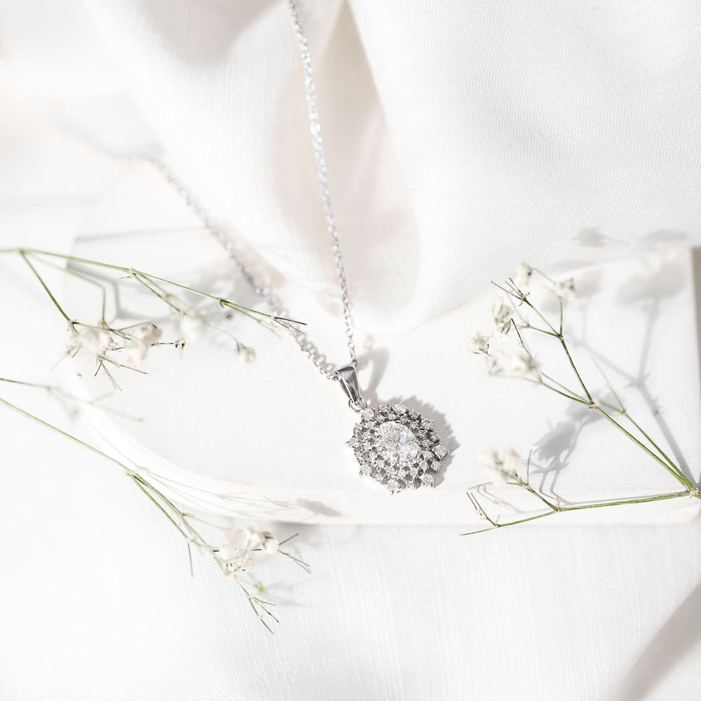 Vintage Style Oval Moissanite Bridal Necklace With Chain
