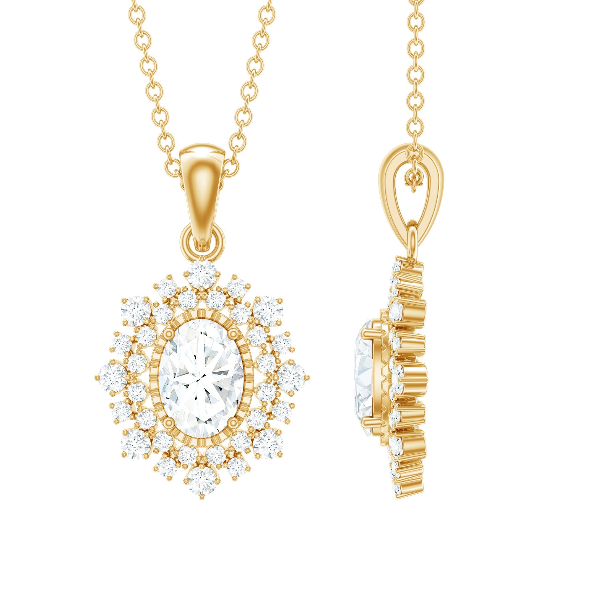 Vintage Style Oval Moissanite Bridal Necklace With Chain