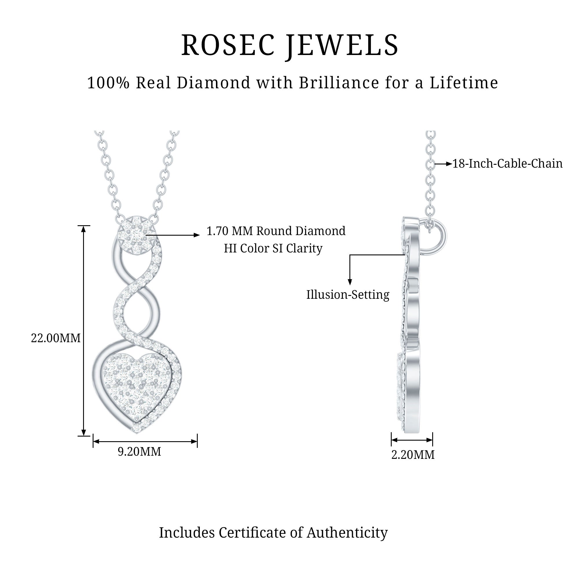 Natural Diamond Infinity Heart Pendant Necklace