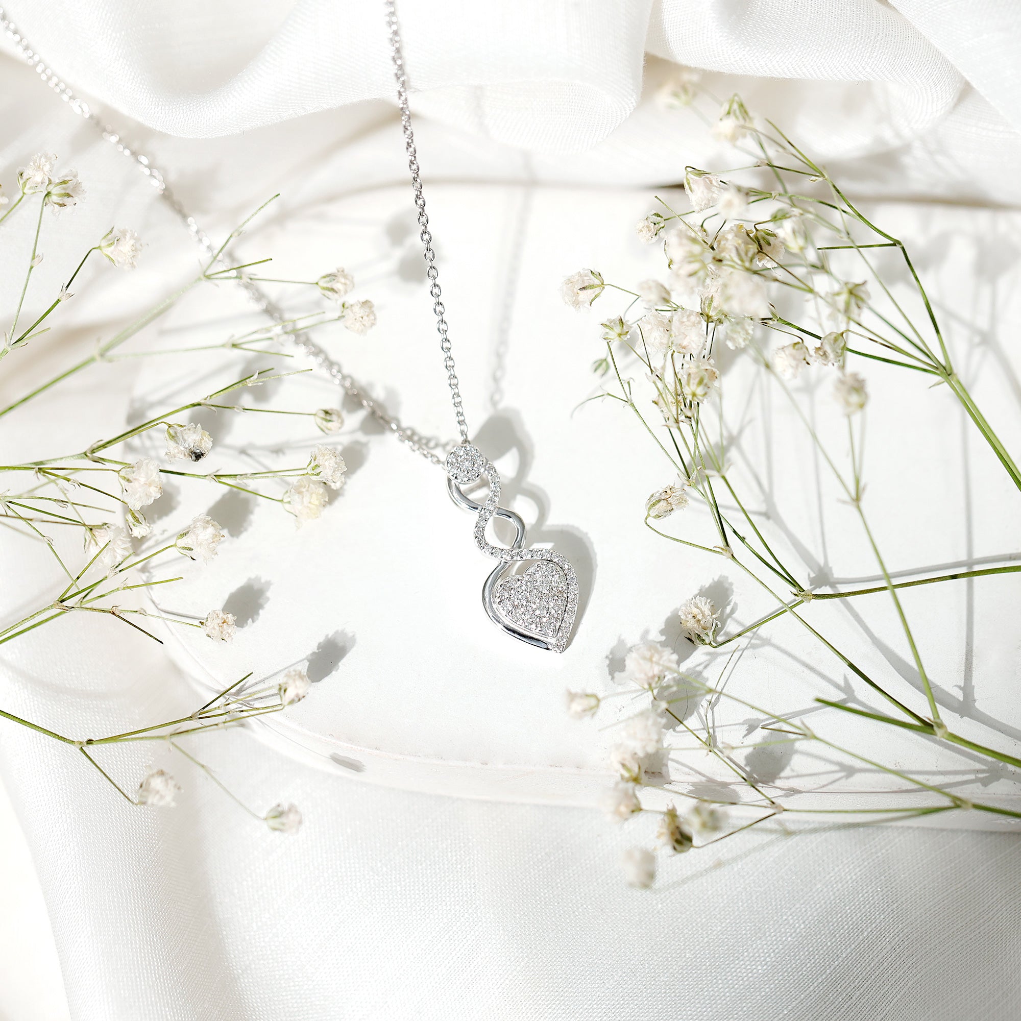 Natural Diamond Infinity Heart Pendant Necklace