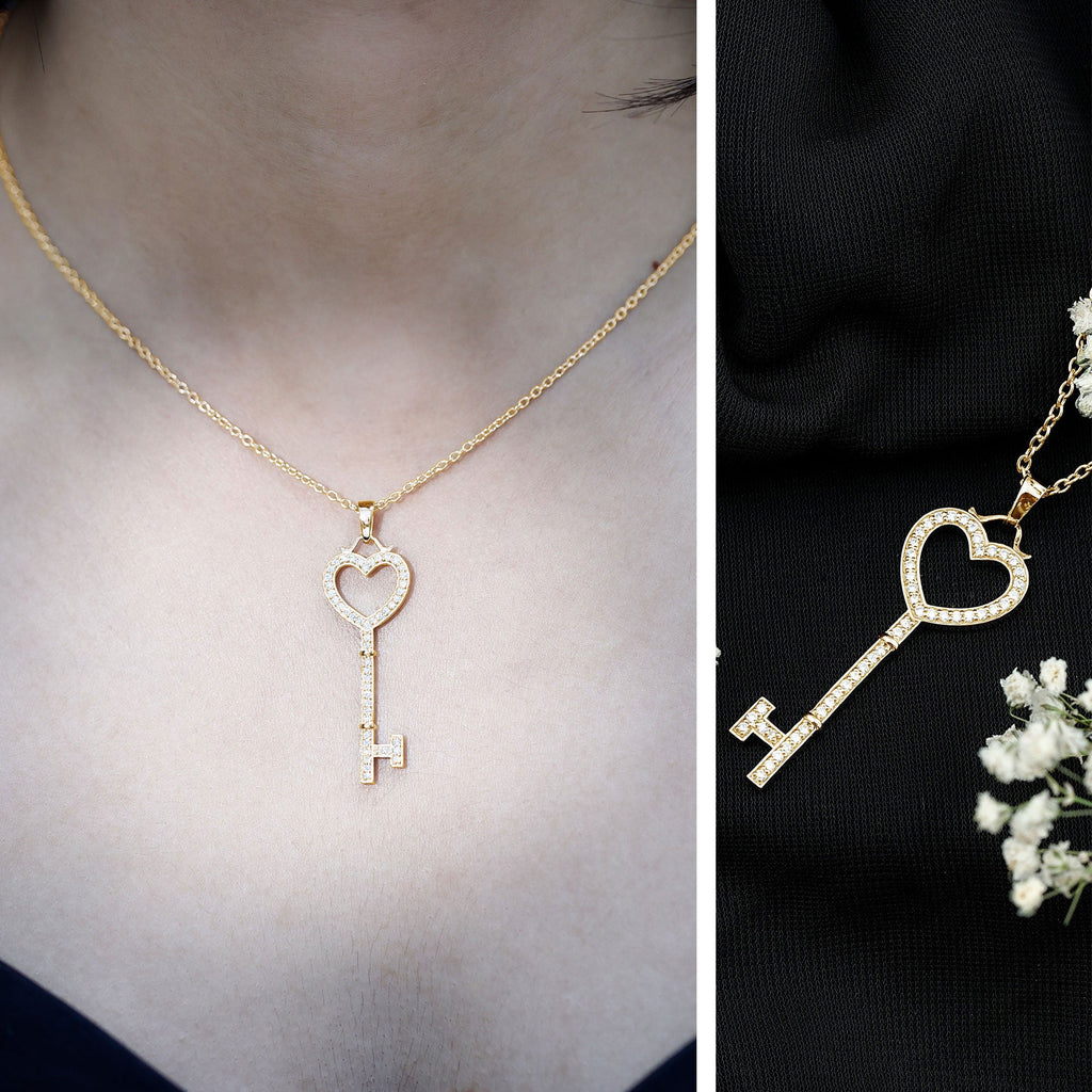 Certified Moissanite Key to My Heart Necklace