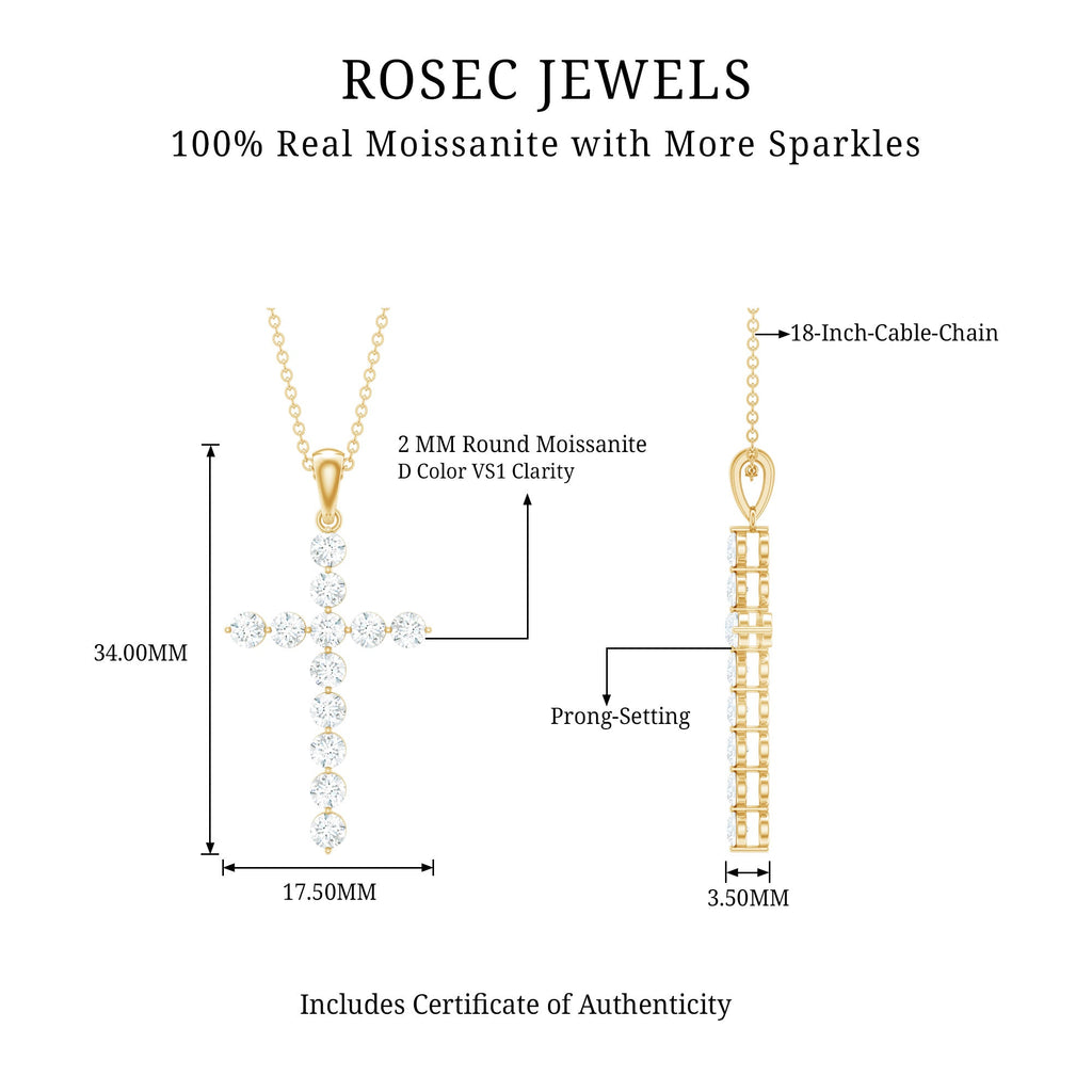 Certified Moissanite Cross Pendant Necklace