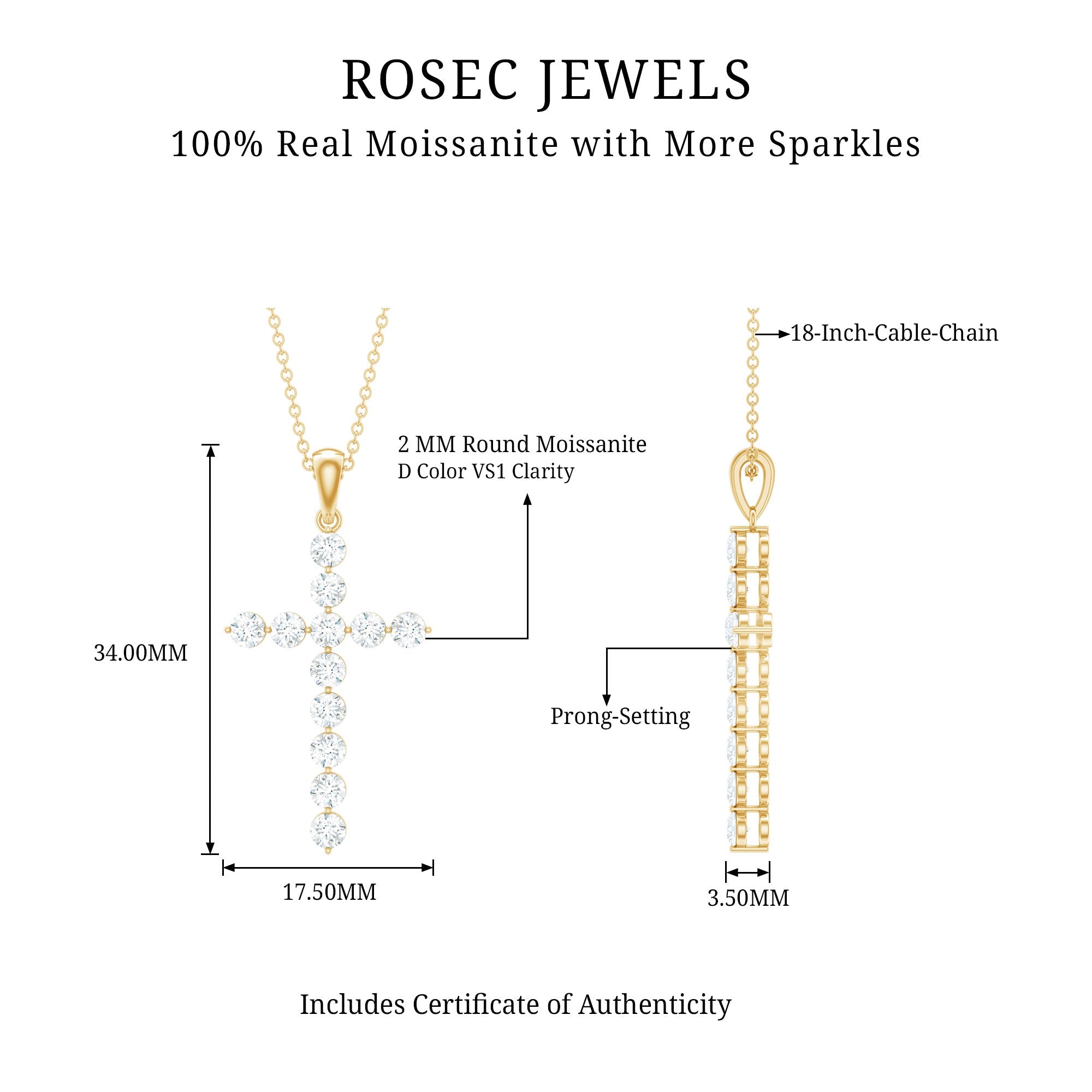 Certified Moissanite Cross Pendant Necklace