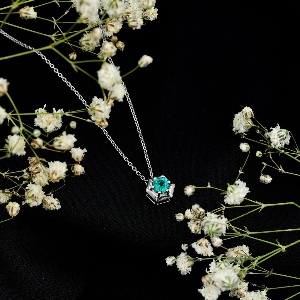0.4 Carat Solitaire Emerald Hexagon Pendant Necklace
