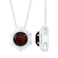 Solitaire Garnet Hexagonal Pendant Necklace